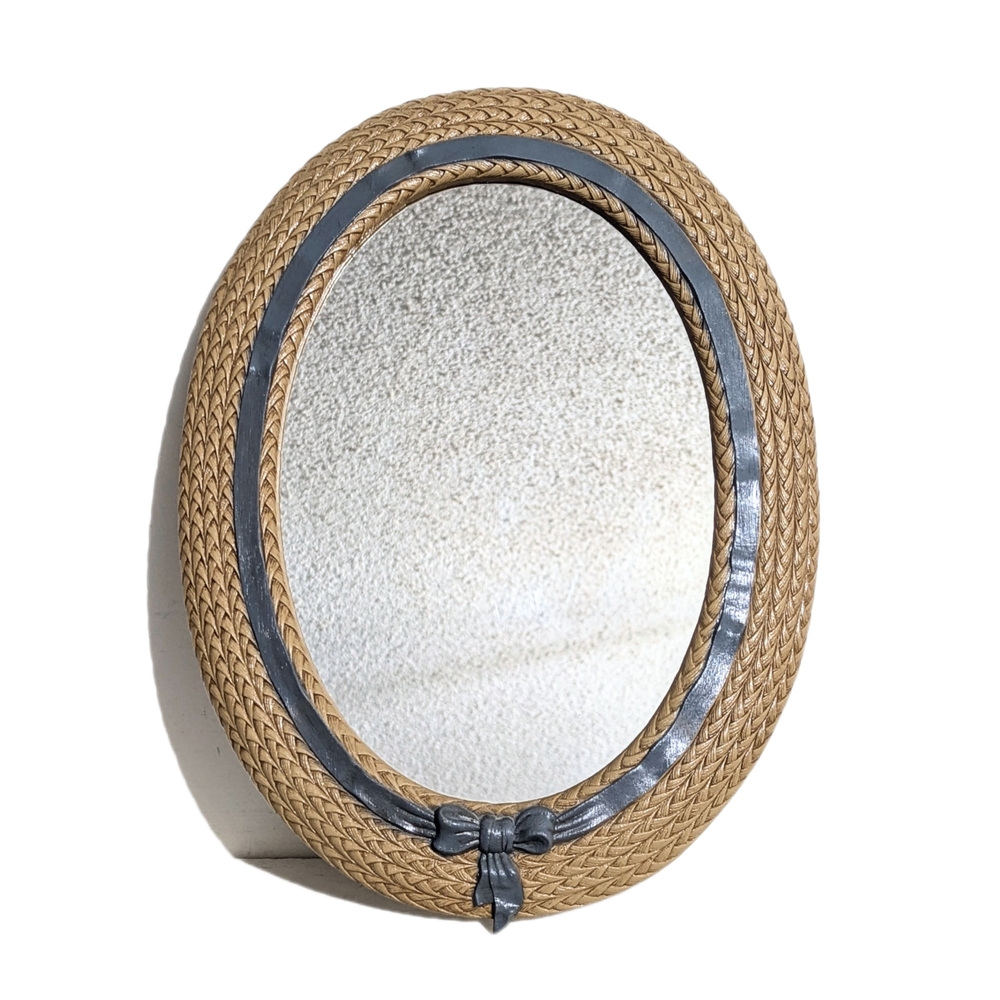 Vintage Cottagecore Basket Weave Blue Bow Oval Mirror Burwood Oval Mirror